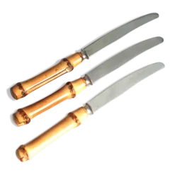 Set de 3 couteaux tartines avec manches bambou, années 60