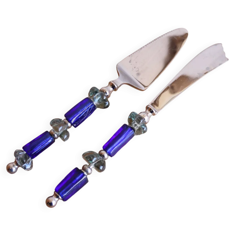 Set de couvert de service en verre bleu italien