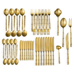Set de couverts en bambou. 47 pièces. Laiton massif.
