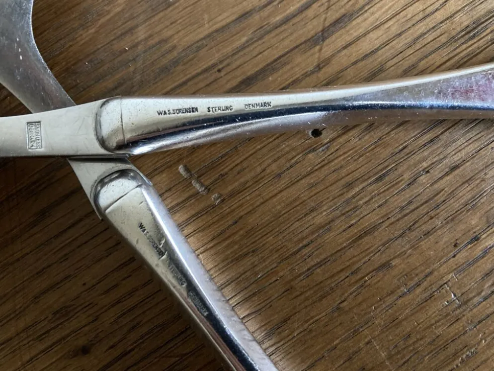 Set de couverts à salade midcentury Denmark Sorensen argent sterling 1959