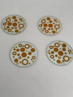 Set de 6 dessous de verre vintage en verre sérigraphié