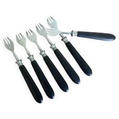 Set de 6 fourchettes à huitres 19e en bois d'ébène