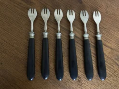 Set de 6 fourchettes à huitres 19e en bois d'ébène