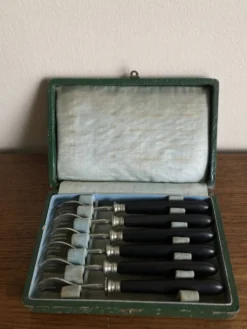 Set de 6 fourchettes à huitres 19e en bois d'ébène