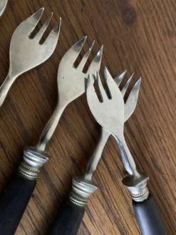 Set de 6 fourchettes à huitres 19e en bois d'ébène