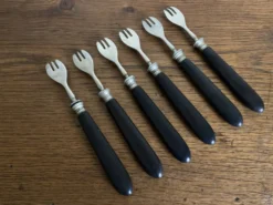 Set de 6 fourchettes à huitres 19e en bois d'ébène