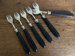Set de 6 fourchettes à huitres 19e en bois d'ébène