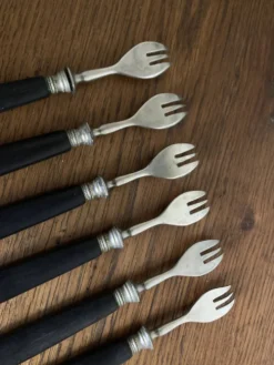 Set de 6 fourchettes à huitres 19e en bois d'ébène