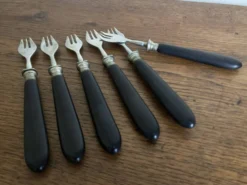 Set de 6 fourchettes à huitres 19e en bois d'ébène