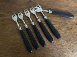 Set de 6 fourchettes à huitres 19e en bois d'ébène