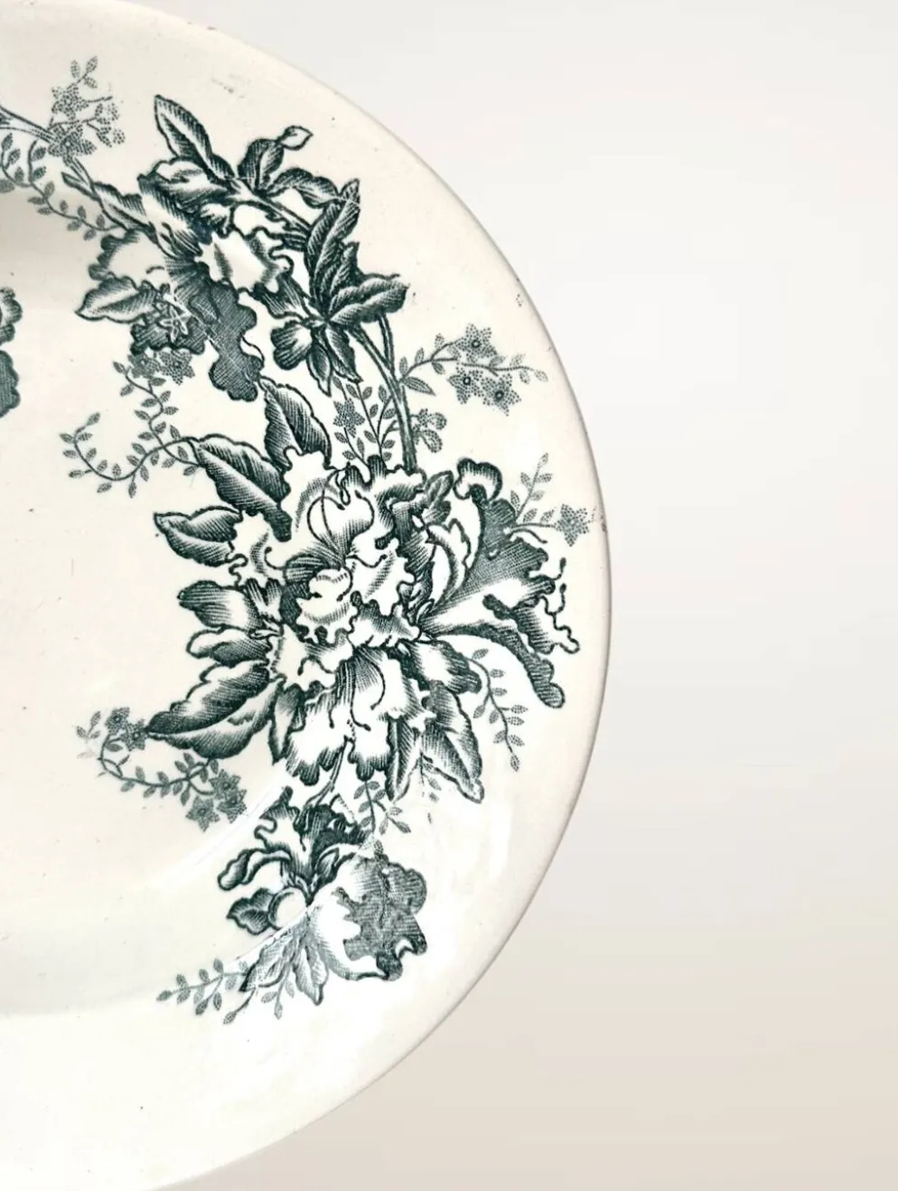 Set de neuf assiettes creuses en faïence de Givors, modèle « Floreal »