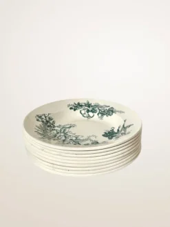 Set de neuf assiettes creuses en faïence de Givors, modèle « Floreal »