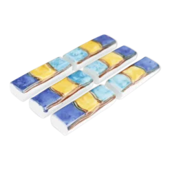 Set de 6 porte couteaux bleu et jaune en céramique, années 80
