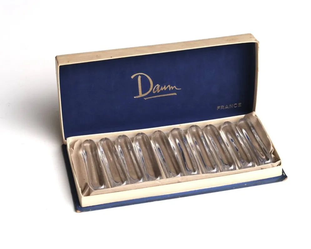 Set de 10 porte-couteaux Daum France en cristal, années 60