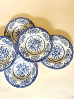 Set de six assiettes creuses anglaises, en céramique ironstone, motifs fleurs
