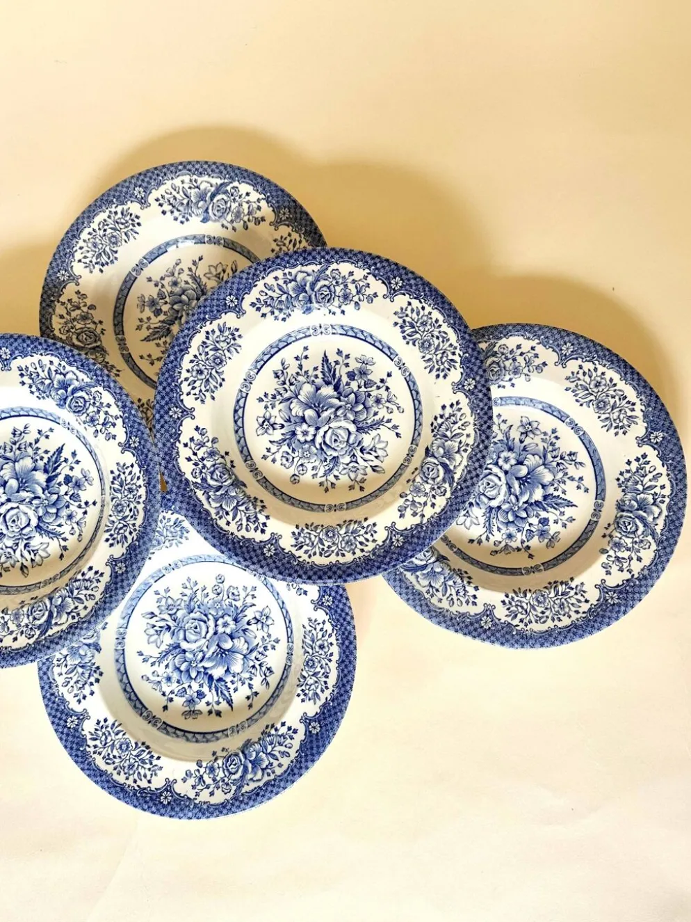 Set de six assiettes creuses anglaises, en céramique ironstone, motifs fleurs