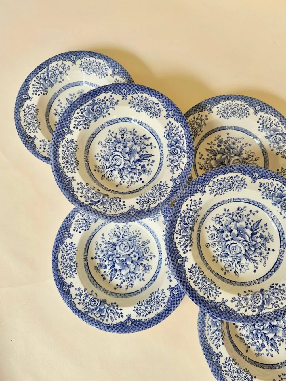 Set de six assiettes creuses anglaises, en céramique ironstone, motifs fleurs