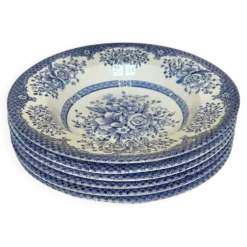 Set de six assiettes creuses anglaises, en céramique ironstone, motifs fleurs