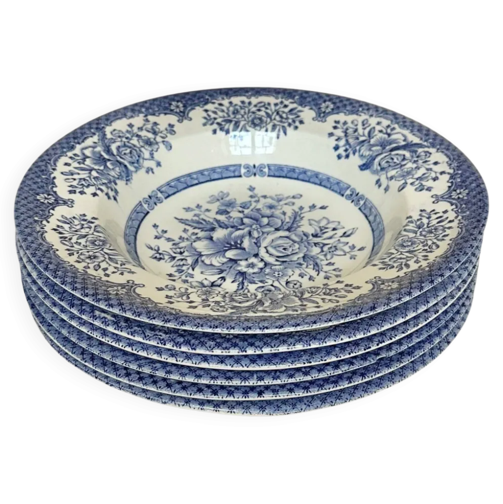 Set de six assiettes creuses anglaises, en céramique ironstone, motifs fleurs