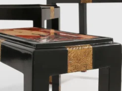 Set de trois tables gigognes décors asiatique bois noirci vers 1920