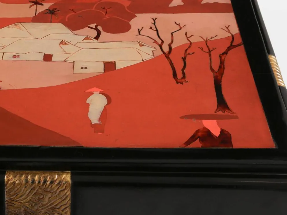 Set de trois tables gigognes décors asiatique bois noirci vers 1920