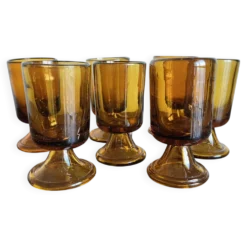 set de 7 verres rouleau pied tulipe Ibiza 1970 en gros verre irrégulier