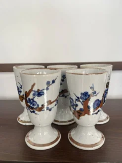Set 5 mazagrans grés « fleurs de cerisier » bleues