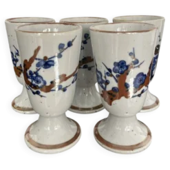 Set 5 mazagrans grés « fleurs de cerisier » bleues