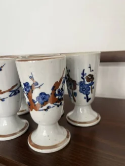 Set 5 mazagrans grés « fleurs de cerisier » bleues
