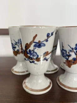 Set 5 mazagrans grés « fleurs de cerisier » bleues