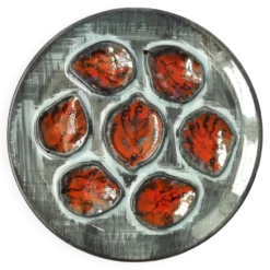 Set of 5 French Pordic Blue Grey & Orange Hand Painted 6 Well Oyster Plates 4974