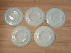 Set of 5 French Pordic Blue Grey & Orange Hand Painted 6 Well Oyster Plates 4974