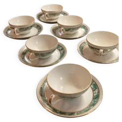 Set of Six Vintage Pillivuyt Coffee Cups and Saucers