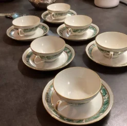 Set of Six Vintage Pillivuyt Coffee Cups and Saucers