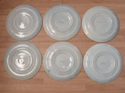 Set of 6 Vintage French Blue Grey & Orange Hand Painted Pordic 6 Serving Oyster Plates 4973