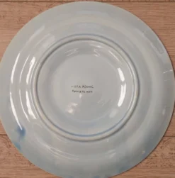 Set of 6 Vintage French Blue Grey & Orange Hand Painted Pordic 6 Serving Oyster Plates 4973