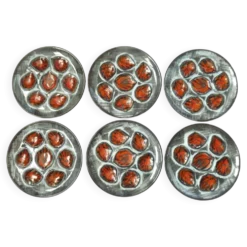 Set of 6 Vintage French Blue Grey & Orange Hand Painted Pordic 6 Serving Oyster Plates 4973