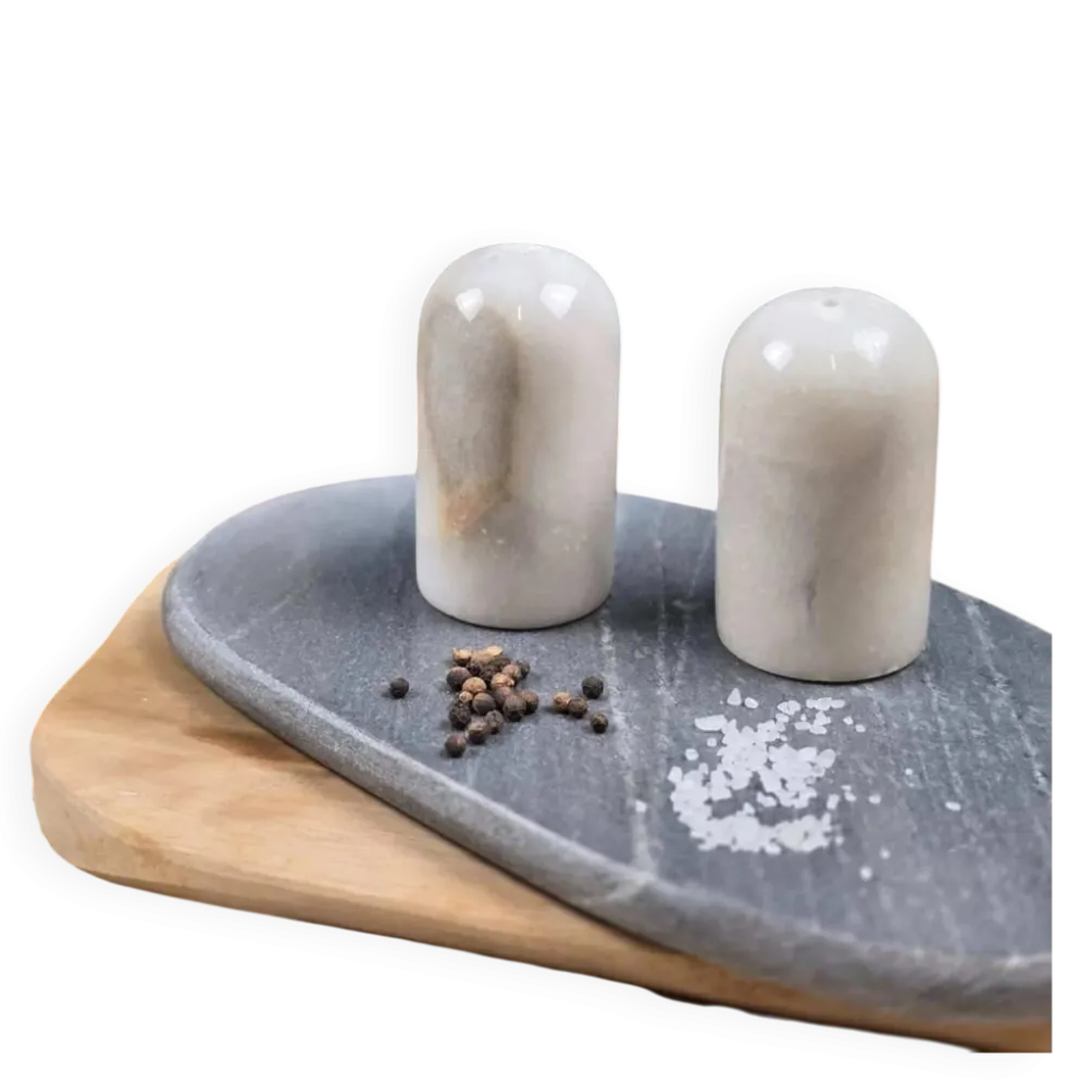 Set salière et poivrière en marbre naturel – Duo de table vintage