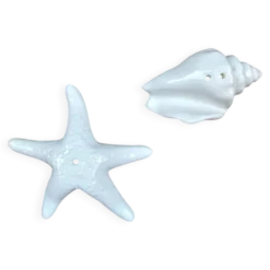 Set salière poivrière coquillage et étoile de mer en céramique blanche