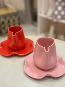 Set tasse mug nénuphar céramique artisanal pop rose barbapapa