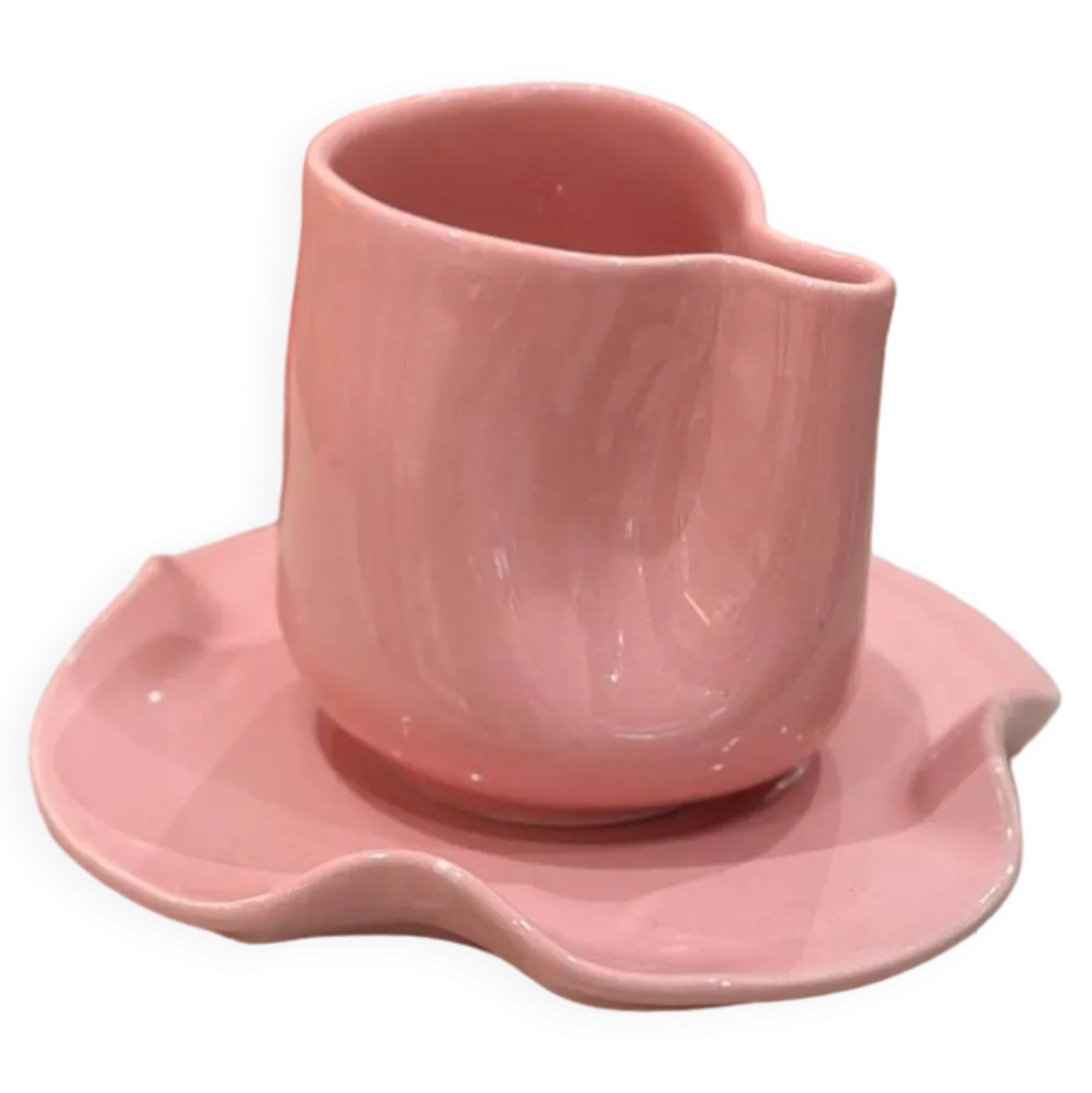 Set tasse mug nénuphar céramique artisanal pop rose barbapapa