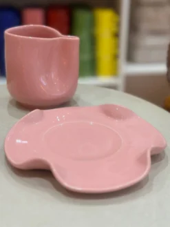 Set tasse mug nénuphar céramique artisanal pop rose barbapapa