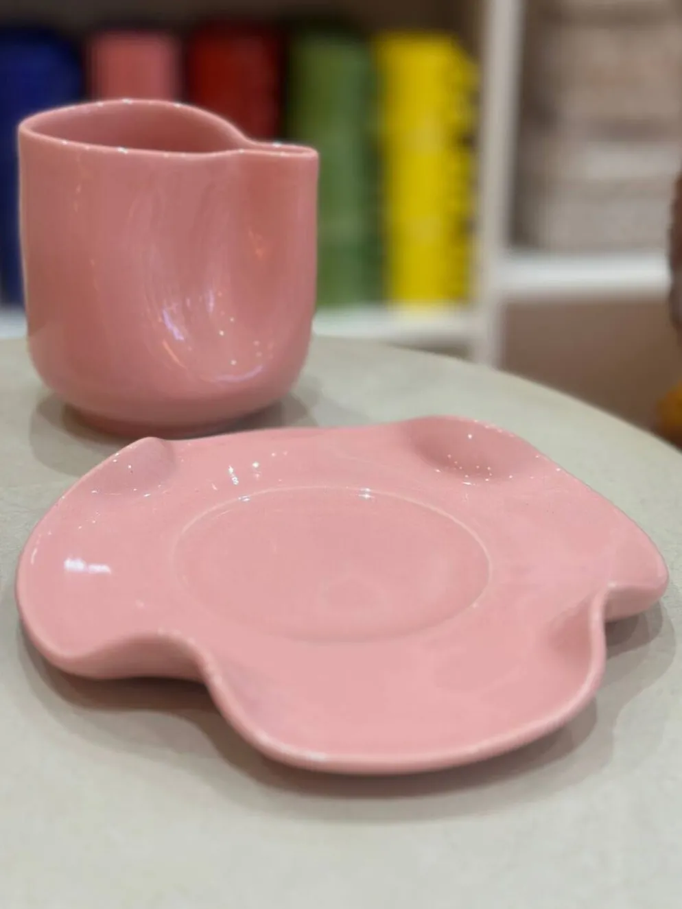 Set tasse mug nénuphar céramique artisanal pop rose barbapapa