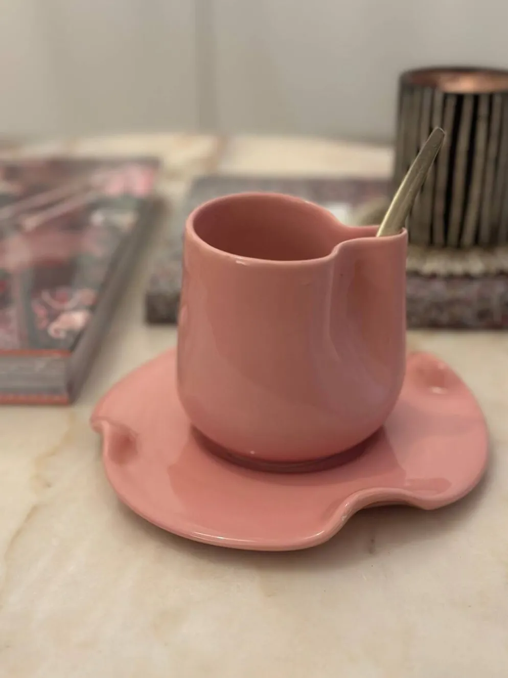Set tasse mug nénuphar céramique artisanal pop rose barbapapa