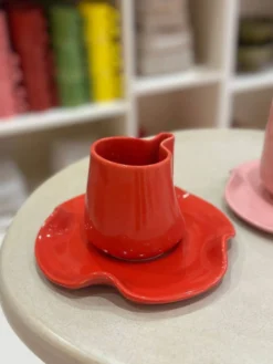 Set tasse mug nénuphar céramique artisanal pop rouge coquelicot