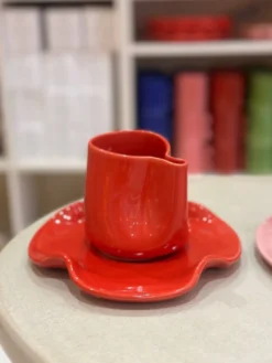 Set tasse mug nénuphar céramique artisanal pop rouge coquelicot