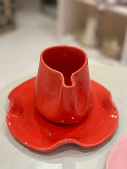 Set tasse mug nénuphar céramique artisanal pop rouge coquelicot