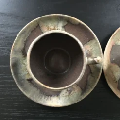 Set 2 tasses grès brun flammé
