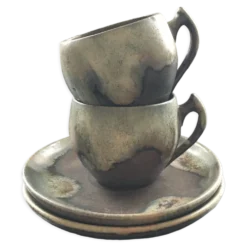 Set 2 tasses grès brun flammé