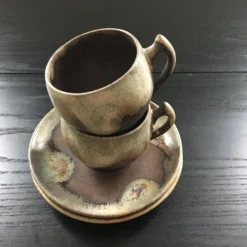 Set 2 tasses grès brun flammé